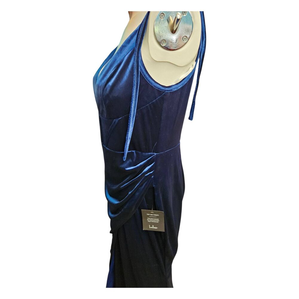 Lulu's Blue Velvet Maxi Gown Dress Womens Size XL NEW WITH TAGS - Picture 6 of 11